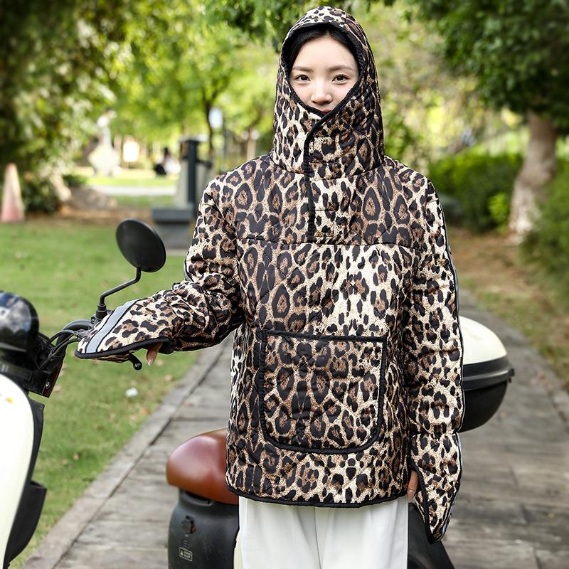 骑车电动车防风罩衣加厚保暖防水宽松连帽电瓶车短款挡风衣秋冬季