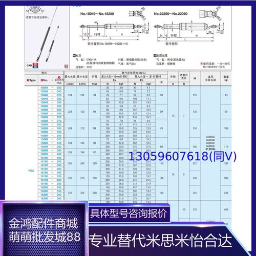 氮气气弹簧 FGS18099 18150 18200-100 120 150 200 300 400
