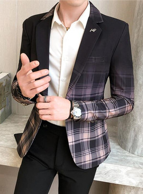 2021 Spring Mens Plaid Blazer Fashion Business Casual Mens