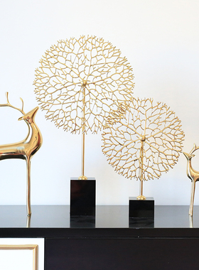 铜鹿摆件新中式样板房饰品轻奢玄关电视柜摆设酒柜黄铜装饰品礼品