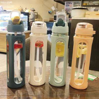 仙女水杯有吸管心玻璃吸管杯大人男女学生可爱可携式创意运动水杯