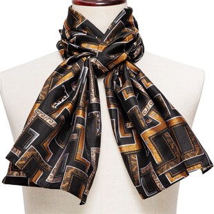 Fashion Mens Scarf Gold Jacquard Plaid Silk Autumn Winter C