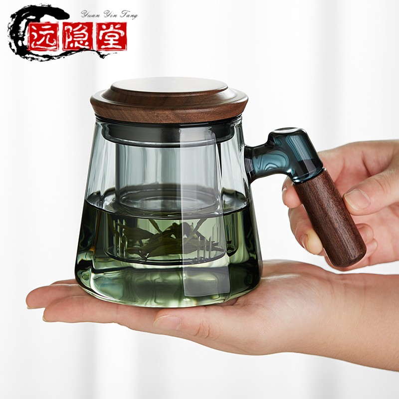 极速玻璃泡茶盖杯大容量高端简约办公室过滤喝茶杯家用带把手个人