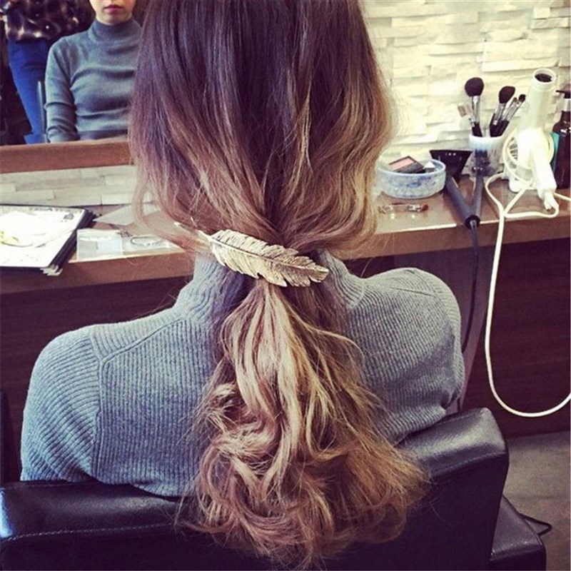 New Alloy Vintage Hair Clip Feather Leaf Shape Barrette Meta