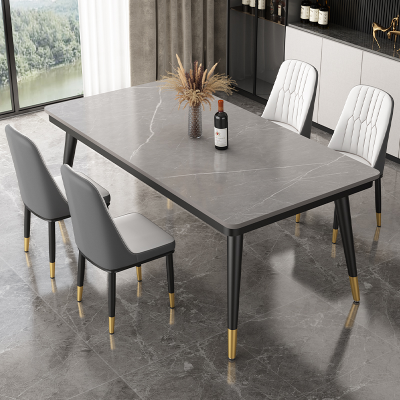 岩板餐桌现代简约家用小户型轻奢简易客厅饭桌子长方形餐桌椅组合