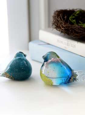 出口欧美彩色手做玻璃鸟琉璃招财镇宅小摆件结婚乔迁礼品拍摄道具