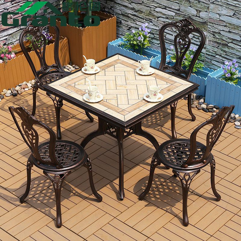 户外铁艺茶几铸铝桌椅组合三五件套露天阳台花园庭院休闲室外家具