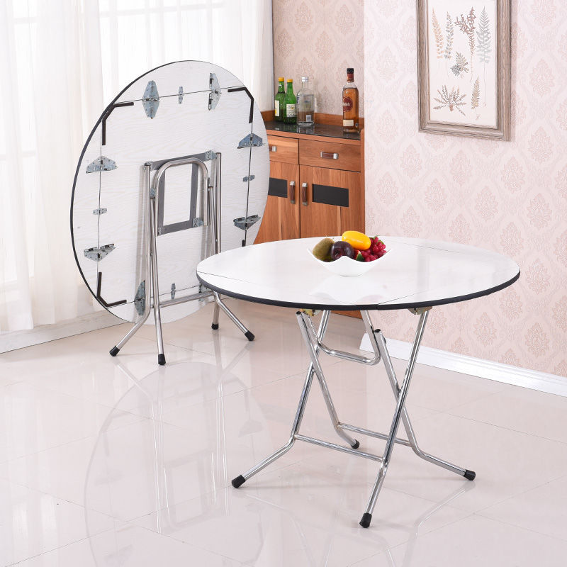 圆形简易折叠餐桌圆桌实木可吃饭桌子大圆桌小户型家用折叠饭桌子