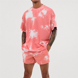 极速Mens Sleeve Print Leisu Sets Dye Short shirt Tie