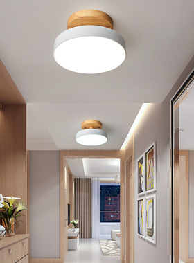 Nordic Entrance Hallway Ceiling Lamps Balcony Wood Round Clo