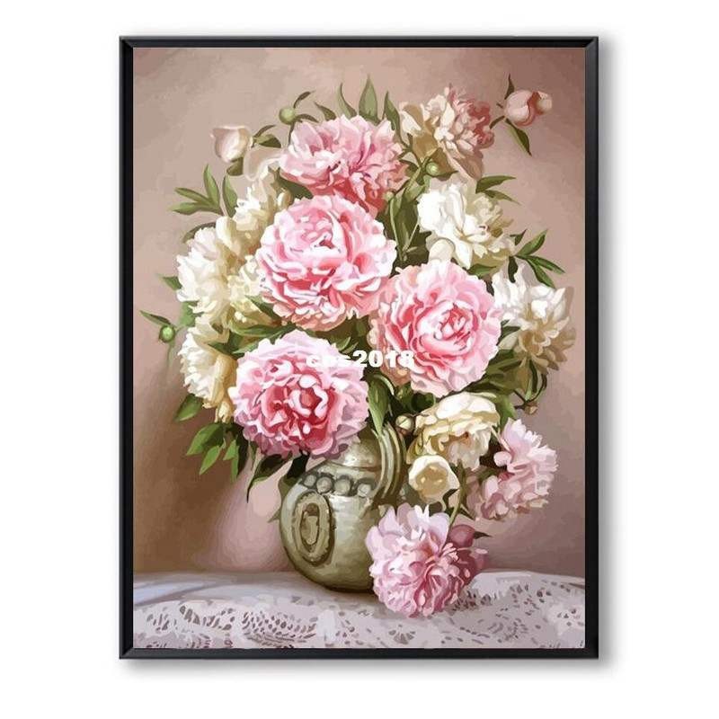 Canvas Pink Peony Flowers DIY Painting By Numbers Modern Wal