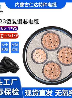 【库存现货】 仁达工厂 国标YJV23铠装铜芯3*185+1*95 低压阻燃
