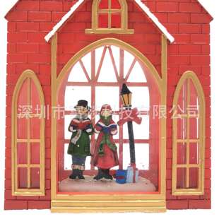 创意 红色教堂圣诞水球装饰灯 圣诞装饰红教堂摆件LED水晶球灯