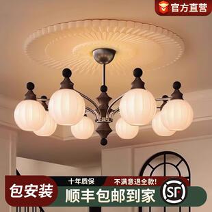 复古卧室法式中古风客厅吊灯高级感美式大厅主灯饰中山胡桃木灯具