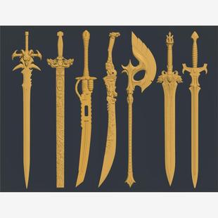 刀剑屠龙刀桃木剑雕塑圆雕图雕刻机STL文件3D打印模型图纸合集