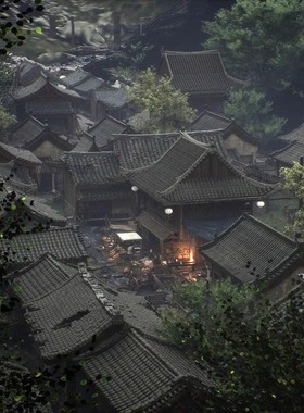 UE5中式古国风亚洲木制瓦房建筑小镇市集街道靠山ASIAN - Village