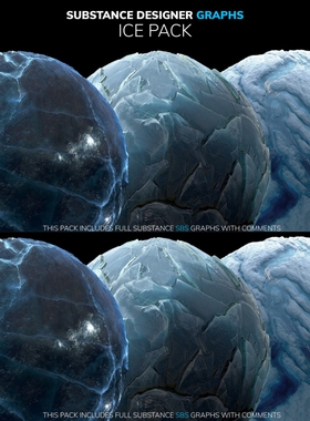 Substance Designer写实冰面裂痕冰层融化sd冰川sp冰雪材质sbs