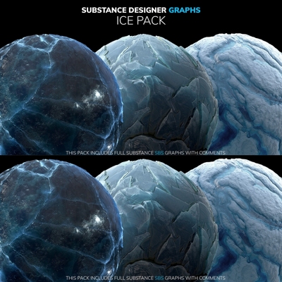 Substance Designer写实冰面裂痕冰层融化sd冰川sp冰雪材质sbs