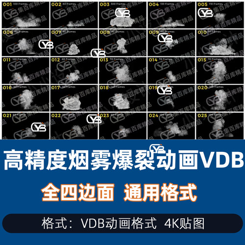 高精度烟雾爆炸动画高精度动画烟雾动画烟雾裂开VDB格式动画格式