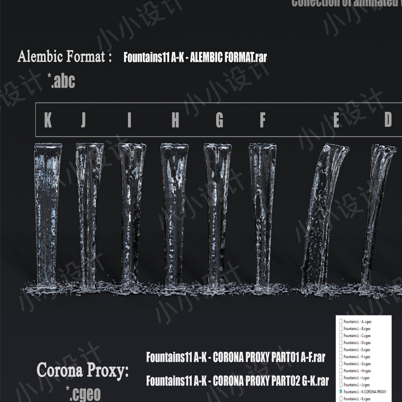 瀑布流水水幕水流景观500帧带动画3D模型c4d四边面带贴图UV展开ob