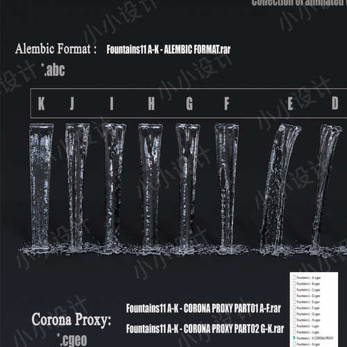 瀑布流水水幕水流景观500帧带动画3D模型c4d四边面带贴图UV展开ob