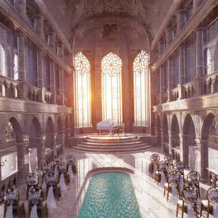 blender欧式城堡建筑婚礼教堂礼堂钢琴座椅3d模型建模工程渲染