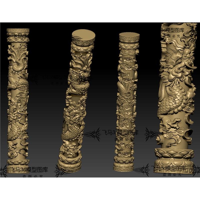 龙柱柱子古典梁柱新款3d打印模型stl圆雕zb三维立体雕刻图obj文件