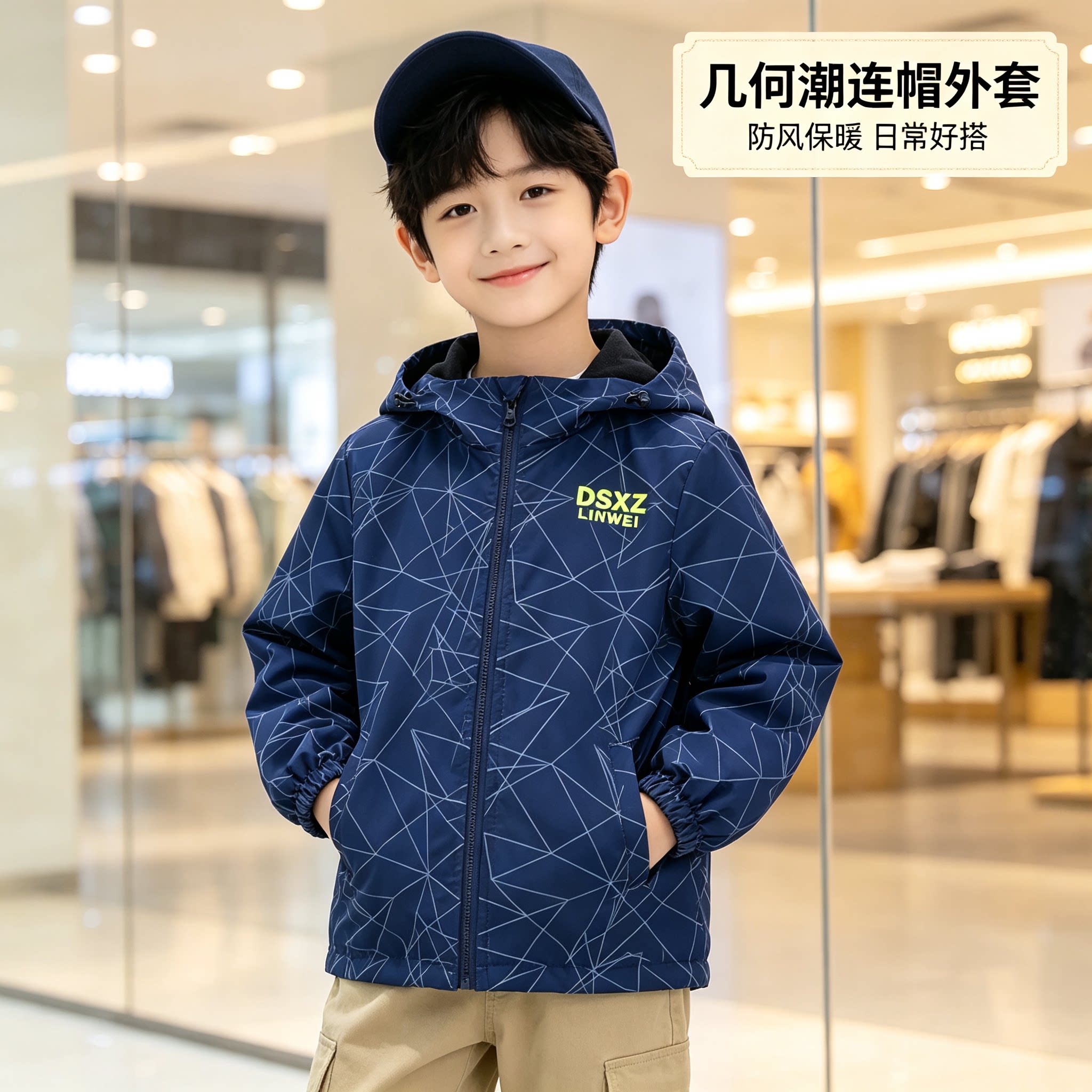 男童春秋加绒加厚冲锋衣外套2026