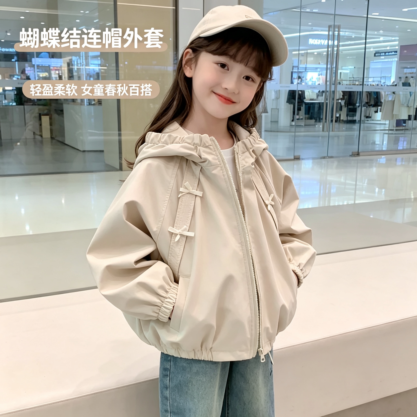 女童春装新款洋气连帽冲锋夹克