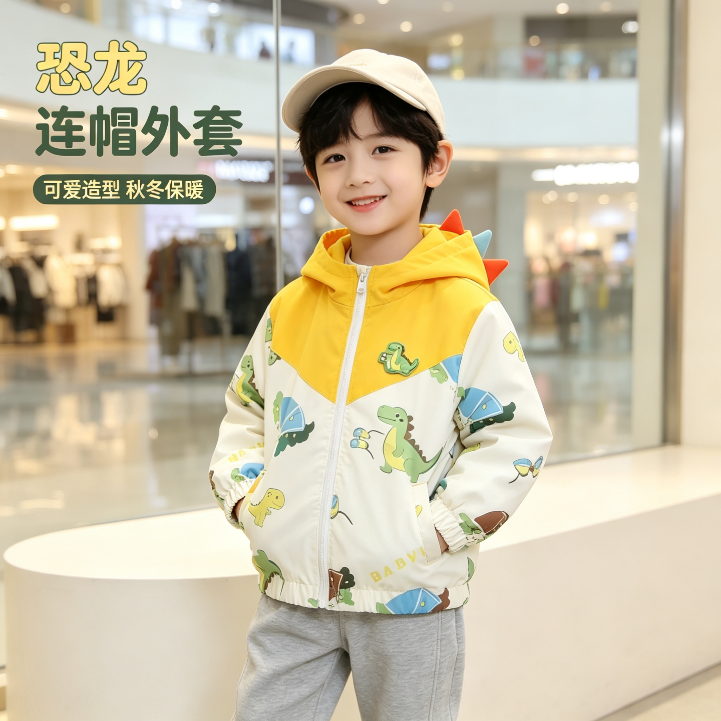 儿童春秋洋气连帽冲锋衣夹克2026