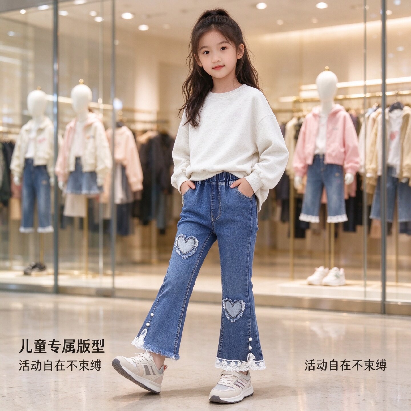 童装女童春秋新款宽松阔腿牛仔裤