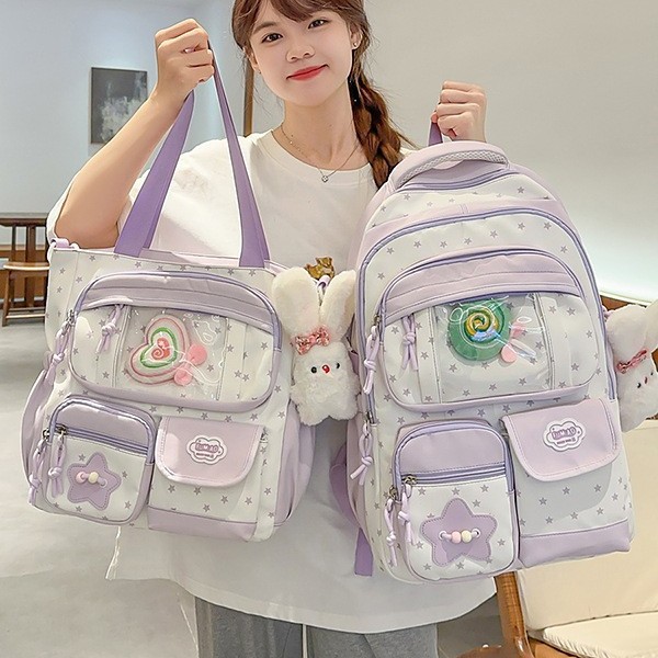 书包初中女生撞色旅行双肩背包