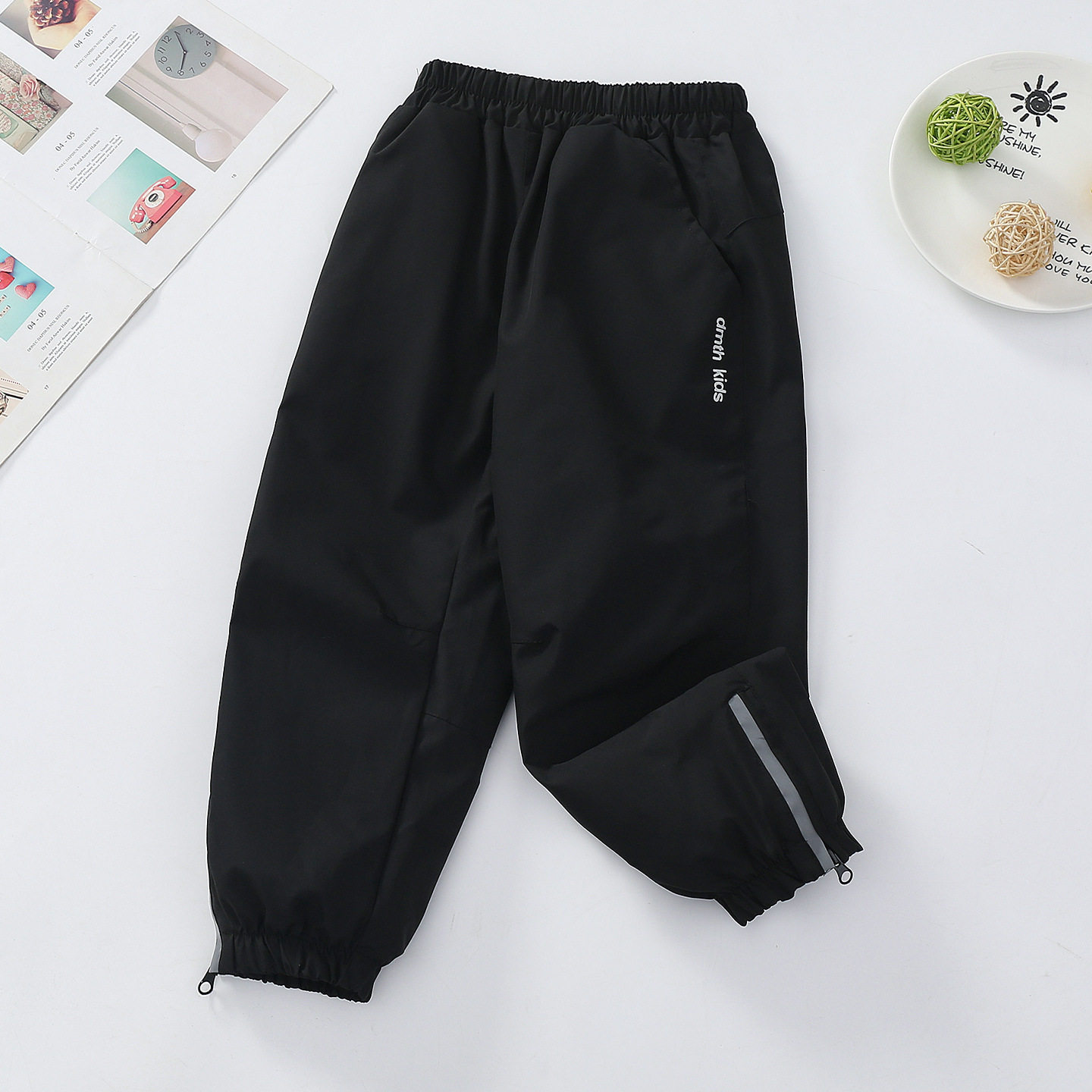 儿童软壳冲锋裤男童春装宽松户外拉链裤子2026中大童春秋防风长裤