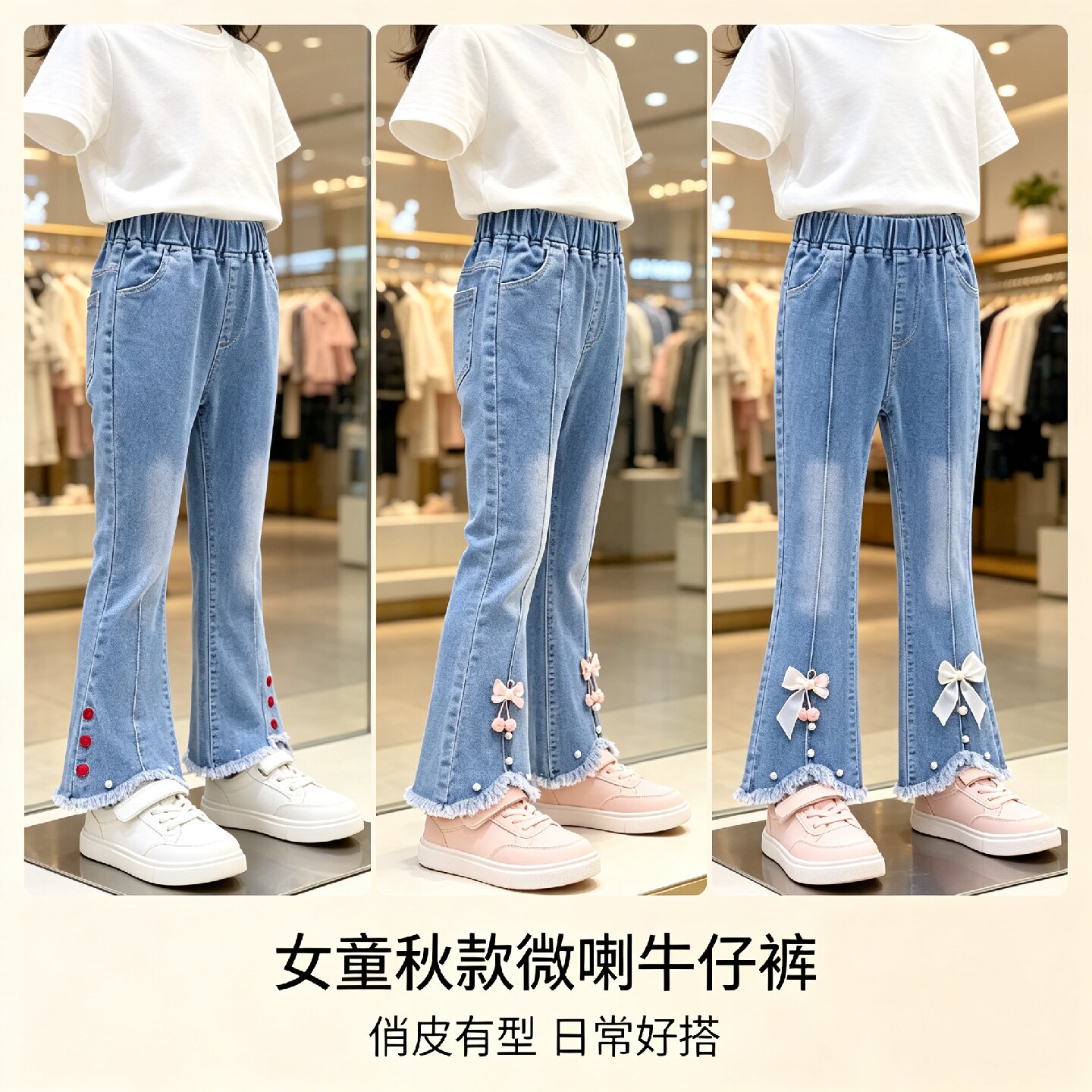童装女童春秋阔腿牛仔裤|中大童