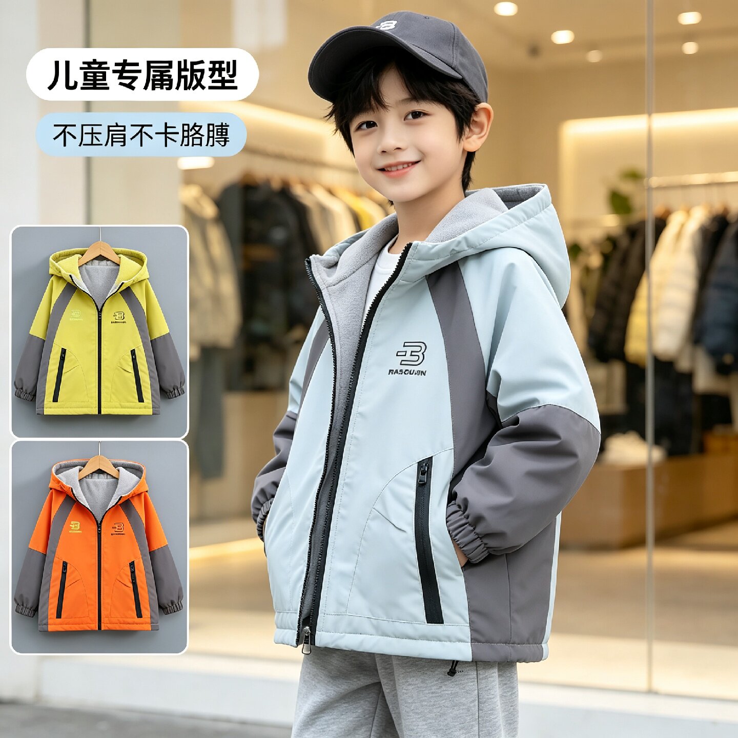 童装男童加绒双面穿冲锋衣春秋