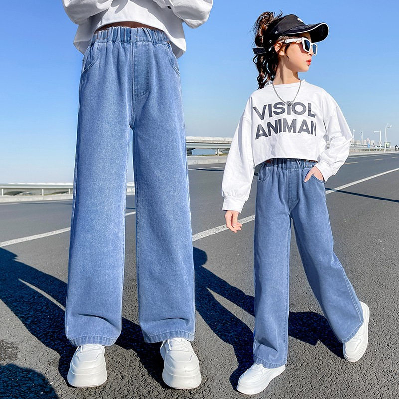 女童直筒牛仔裤春秋洋气休闲阔腿