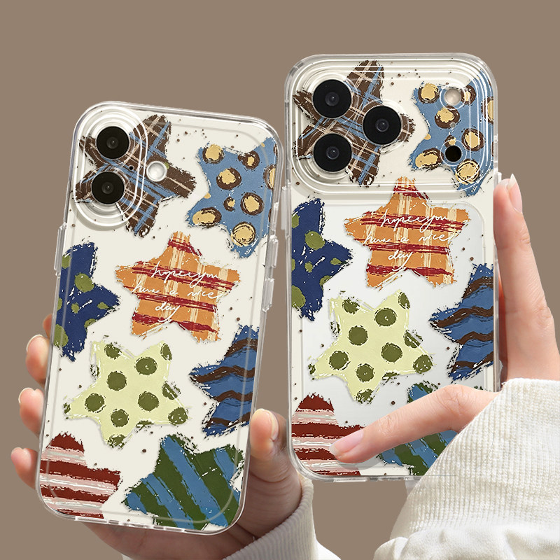 涂鸦星星适用苹果17ProMax手机壳iPhone16Pro复古15Plus新款14软壳13创意12个性11防摔air美式潮流全包保护套