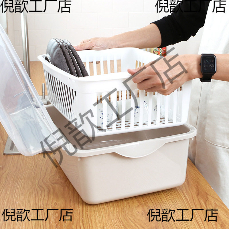 简易碗柜装碗筷收纳箱带盖沥水架塑料置碗盆家用碗盒厨房放碗韶意