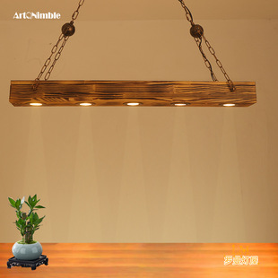 复古工业风长条木头餐厅餐桌吊灯高级感射灯吧台茶室酒吧清吧灯具