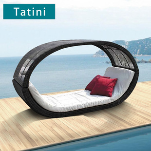 户外藤编躺床庭院休闲太阳床室外花园躺椅阳台泳池沙滩床藤家具