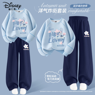 迪士尼女童套装2025新款春季不加绒女孩卫衣弯刀卫裤儿童春装