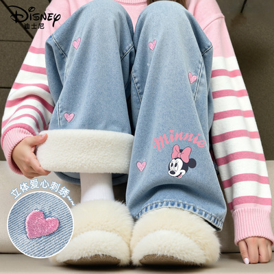 迪士尼女童加绒牛仔裤2025新款冬