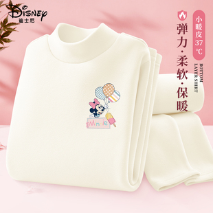 迪士尼女童打底衫2025新款秋冬半高领白色女大童内搭上衣儿童t恤