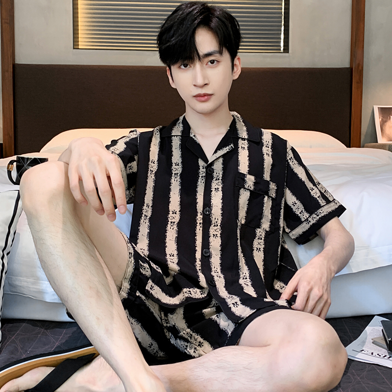 睡衣男夏季薄款冰丝短袖短裤套装青年夏天高级感休闲家居服两件套