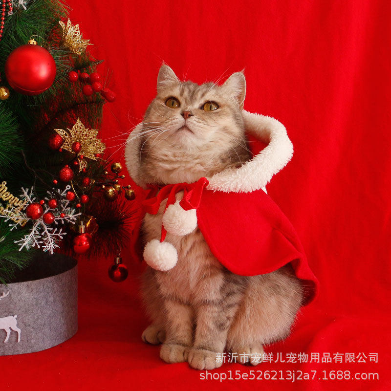 猫咪狗狗圣诞斗篷披风冬季保暖披肩睡袍可爱宠物新年搞怪衣服拍照