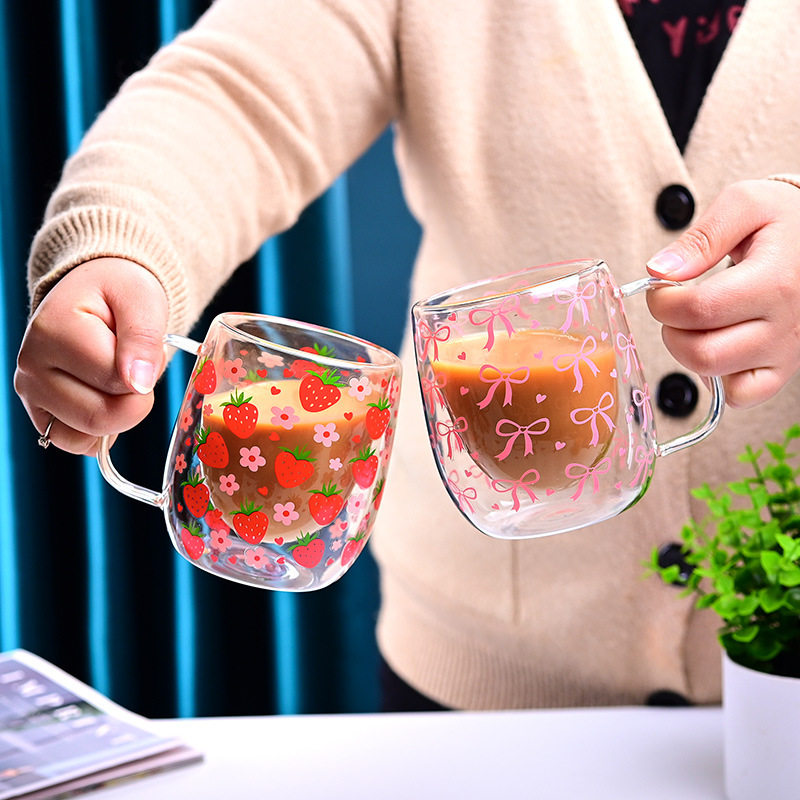 大容量高硼硅双层玻璃杯高颜值伴手礼咖啡杯高硼硅简约杯子马克杯
