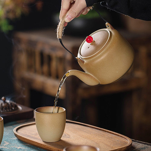 围炉煮茶家用露营户外茶壶温茶泡茶壶防烫手陶瓷功夫茶具提梁壶