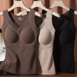 8803石墨烯发热保暖背心女带胸垫固定杯无痕德绒美背吊带上衣马甲