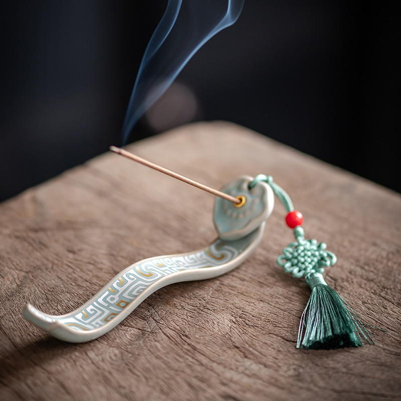 陶瓷如意香薰炉摆件事事如意茶宠镇纸笔架家用室内加彩线香插香座