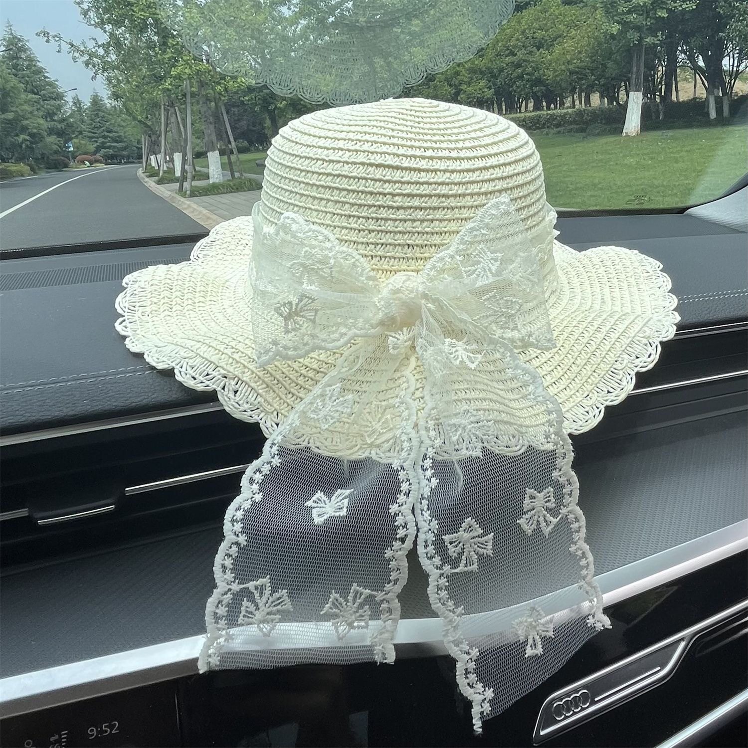 蝴蝶结公主帽女孩蕾丝防晒遮太阳帽宝宝帽子儿童夏季编织草帽蕾丝